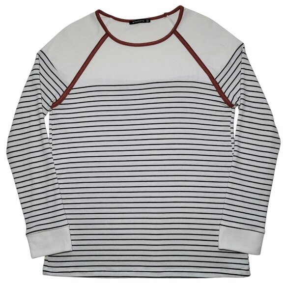 Staccato White & Black Striped Raglan Long-Sleeve Top with Rust Trim Womens Sz S - Picture 1 of 8